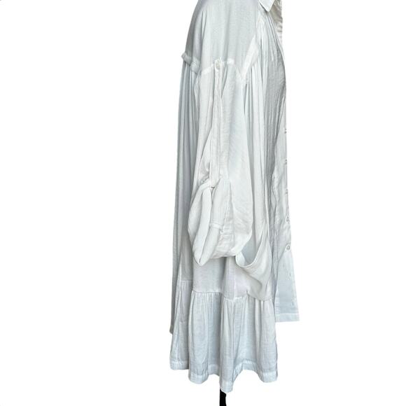 Free People shirt dress white textured crinkle Moonstruck button down women’s M - Picture 5 of 8